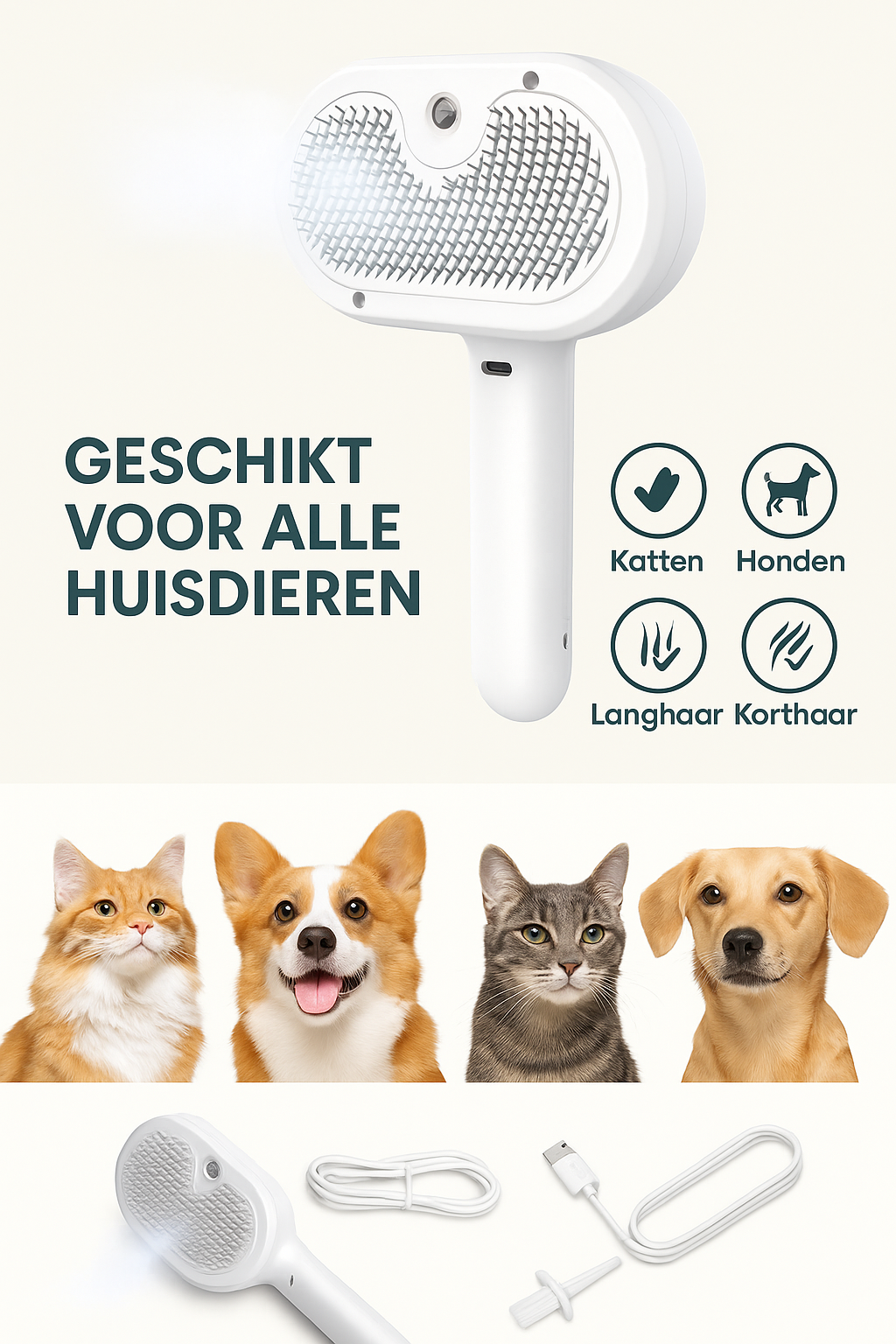 CharmPaws® Steami Pro | Professionele Vachtverzorgings Borstel voor Huisdieren