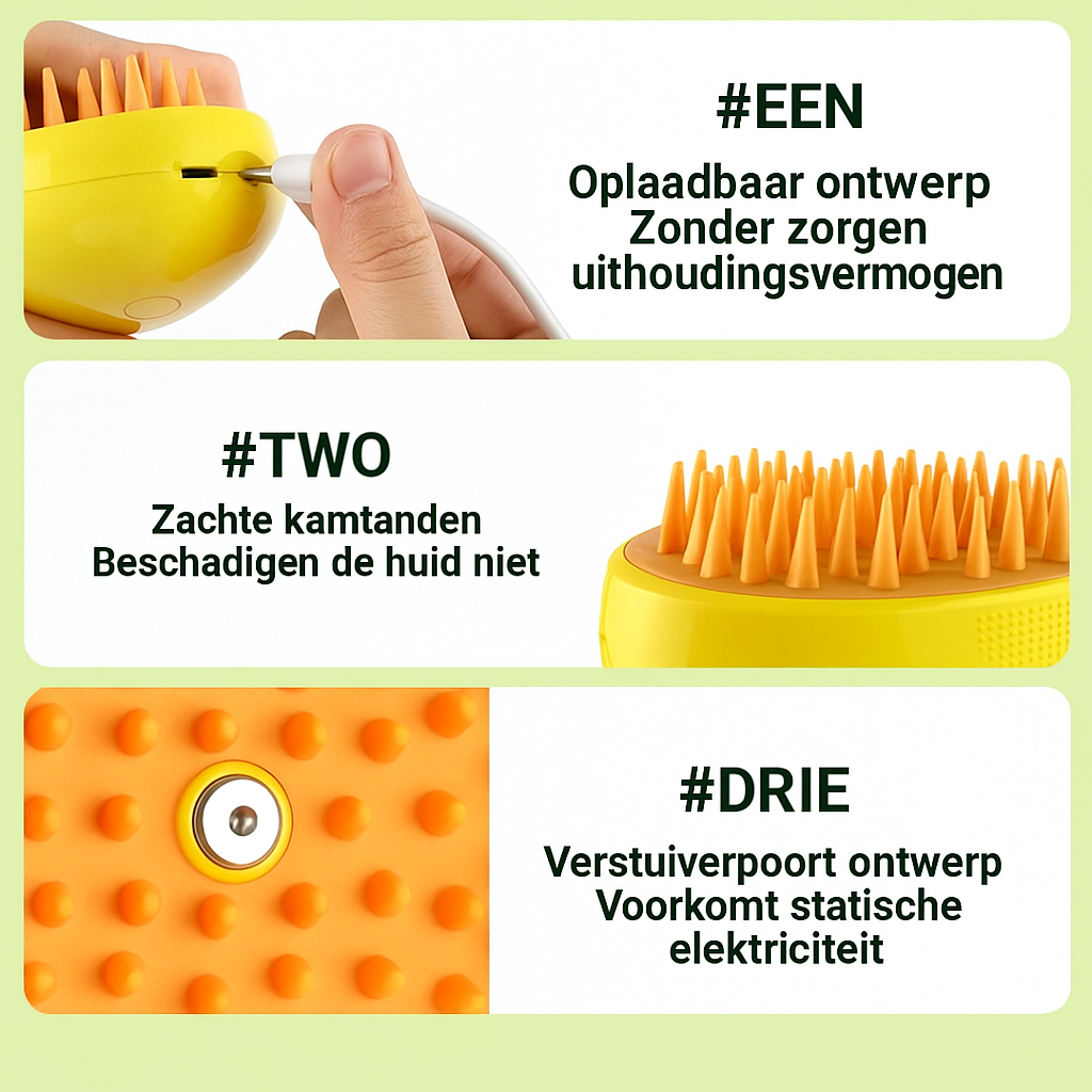 3-in-1 Elektrische Stoomborstel voor Honden & Katten